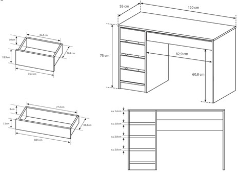 Meble IDA proste minimalistyczne biurko z szufladami 120 kaszmir cashmere