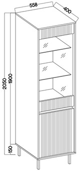 meble OSAKA 101 wąska witryna na nóżkach do salonu ryfle dąb evoke