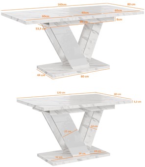DUBAI nowoczesny stół rozkładany do salonu jadalni 120x80 biały marmur bia.