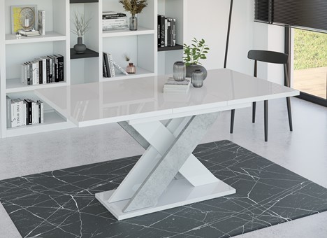 XAO nowoczesny stół rozkładany do salonu 120/160x90 K350 biały połysk beton