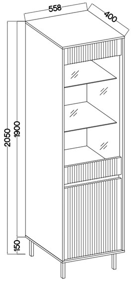 meble OSAKA 101 wąska witryna na nóżkach do salonu ryfle dąb evoke