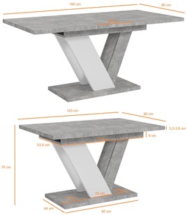 DUBAI nowoczesny stół rozkładany do salonu jadalni 120x80 beton biały